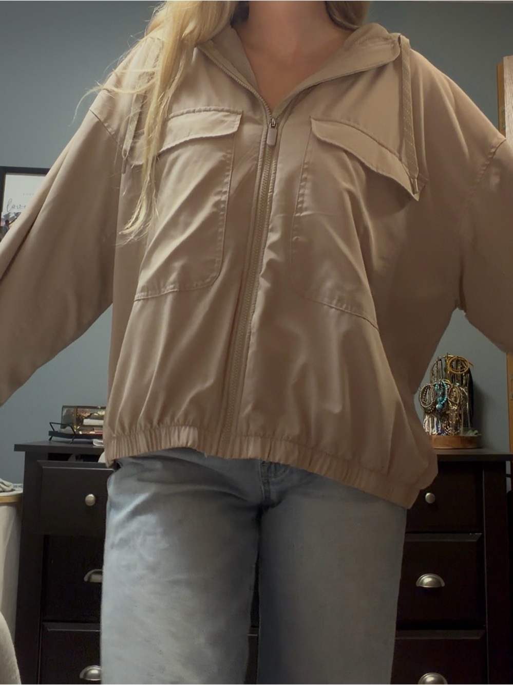 Women's Hooded Utility Jacket in Light Taupe